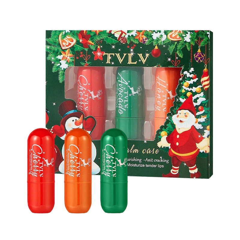 Christmas Lip Balm Gift Set 3 Pack Moisturizing Lip Care with Vitamin E for Dry