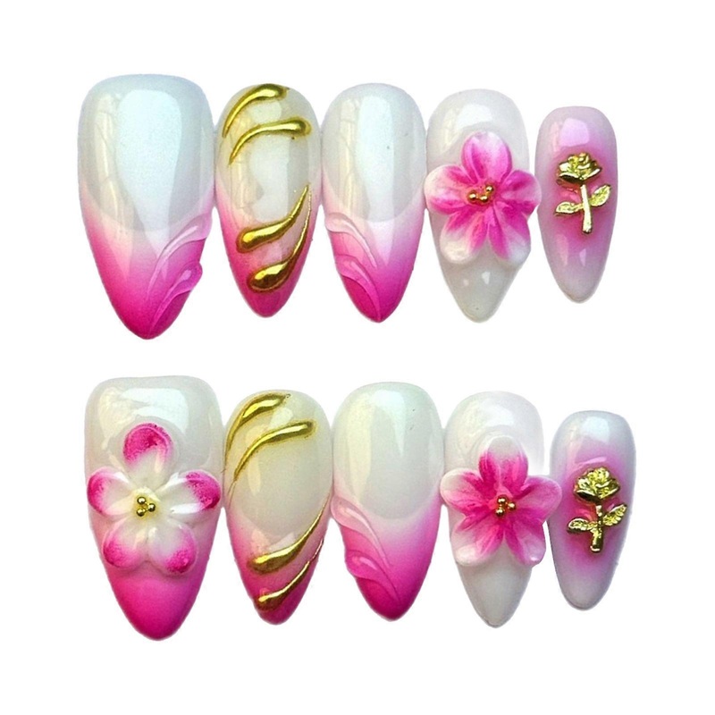 10 Pcs Reusable False Nail Tips 3D Embossed Artificial Nails Press On Nails for