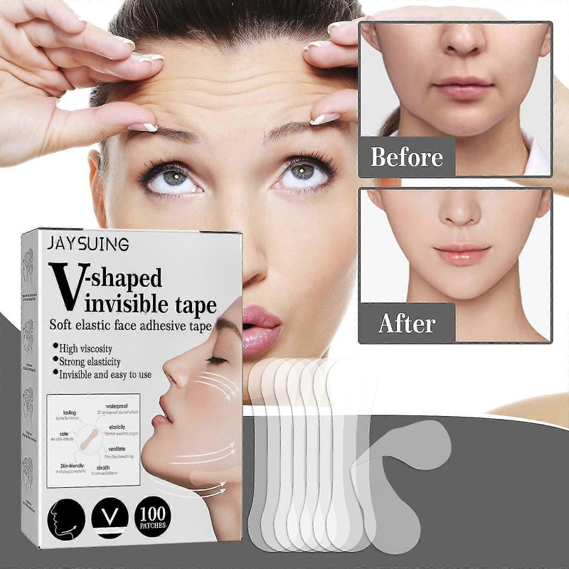 A Box Of 100pcs V-lift Invisible Stickers Face Lifting Stickers Lighten Fine Lines Lift And Tighten Jaw Muscles Shaping Stickers