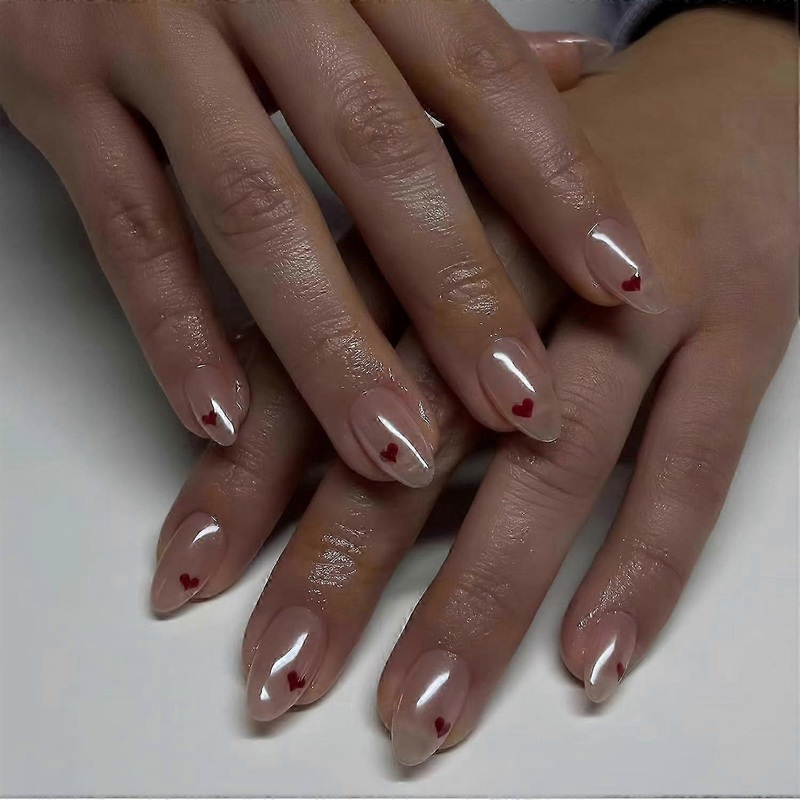 Press on Nails-Heart,30 Pcs Press on Nails Almond,Press On Nails Short Reusable