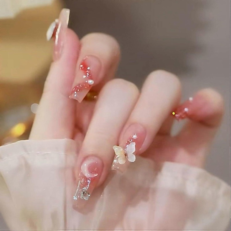 Press on Nails Medium Blush Fake Nails Tips Full Cover False Nails for Women and