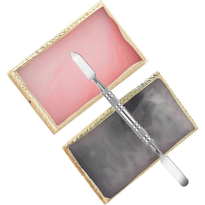 2 Pcs Resin Nail Art Palette Nail Polish Palette Nail Palette Nail Pallet for Nail Art with Stainless Stirring Rod (Pink and gray)