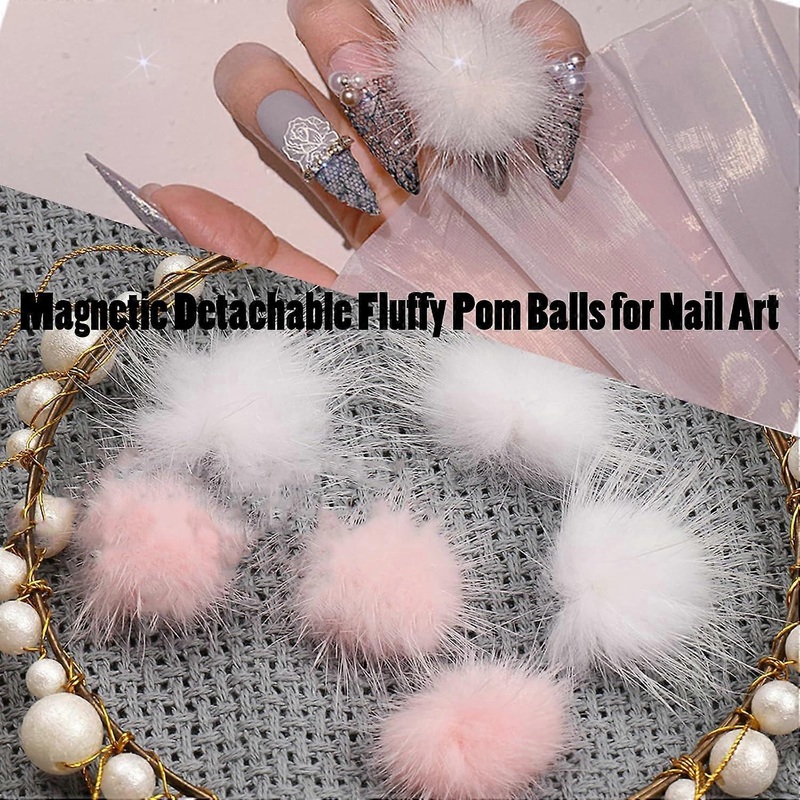 24 Pcs Magnetic Nail Decorations 3D Fluffy Plush Balls Charms for Acrylic Nails Removable Pom Poms Balls