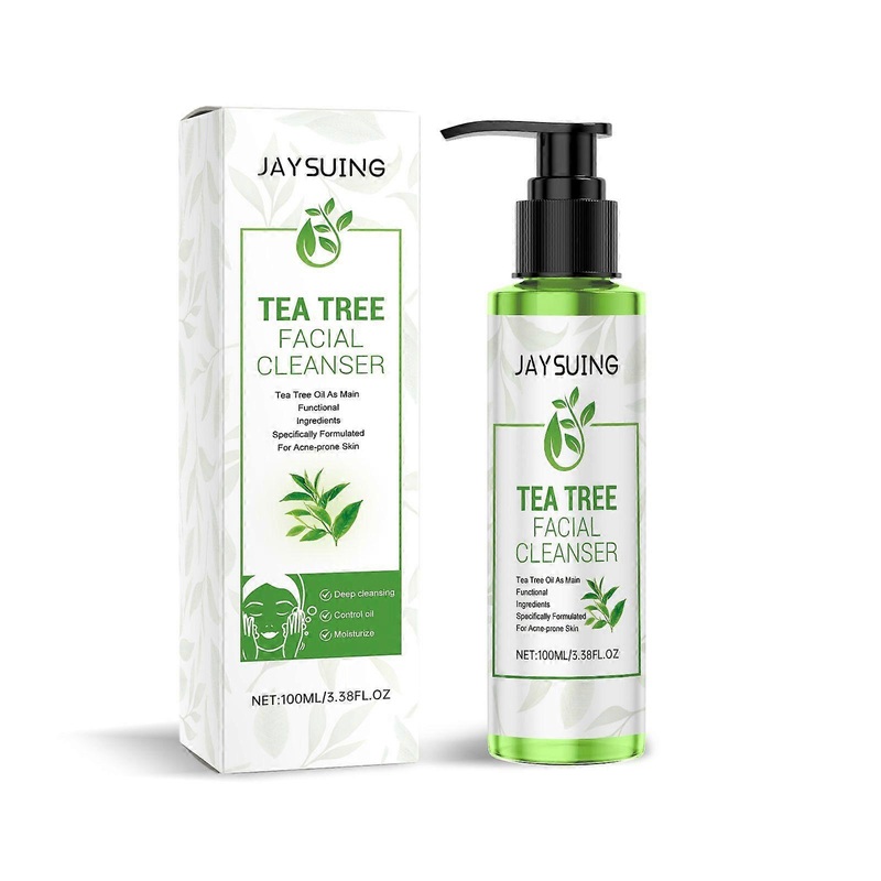 Jaysuing Tea Tree Facial Cleanser Gel, Tea Tree Oil Refreshing Oil Control Facial Cleanser, Gentle Moisturizing Cleansing Milk