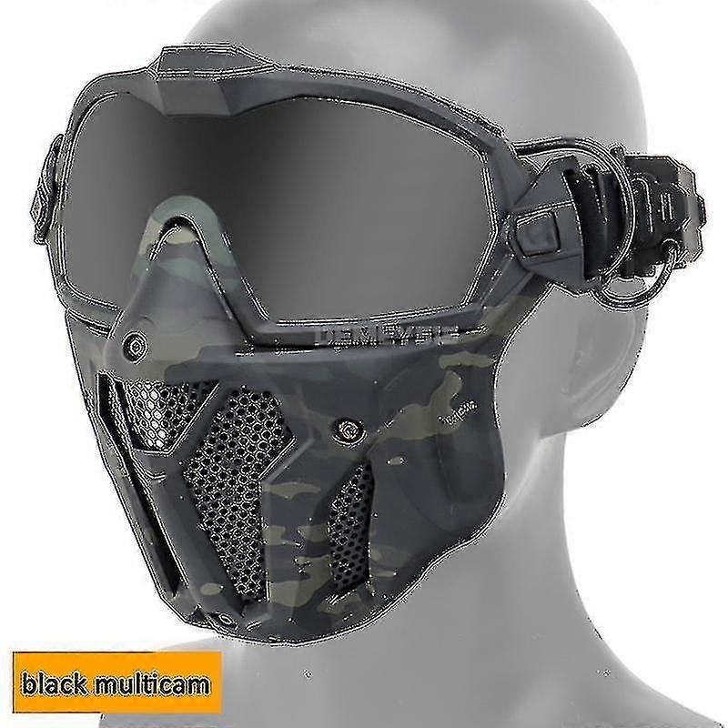 Tactical Half Face Mask + Goggles Set Detachable Military Hunting Airsoft Paintball Full Face Protec