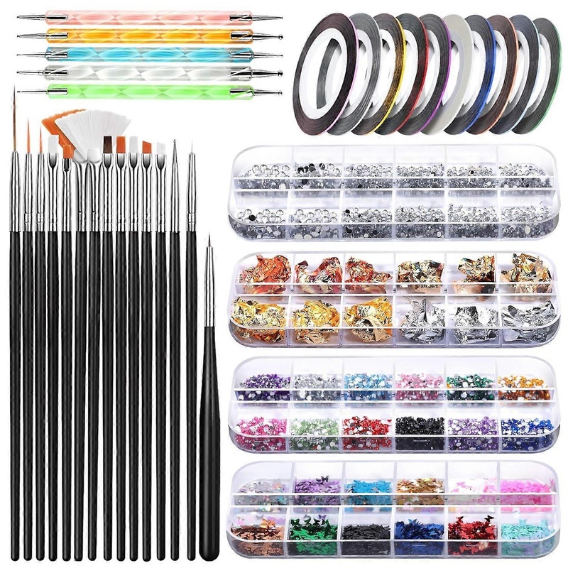 Teenitor Nail Jewelry Brush, Nail Jewelry Set with Nail Pens Designer Dotting Tools Colors Holographic Butterfly Nail Glitter