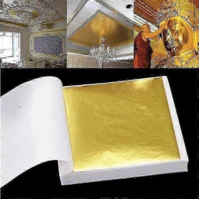 100 Sheets Pure 24k Gold Foil Leaf for Food Decoration Gilding DIY Crafts Scrapbooking and Anti-Aging Skin Care Applications