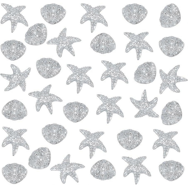 100Pcs 2 Styles Resin Rhinestones Cabochons Shell Starfish Resin Fillers Ocean Theme Resin Cabochons Nail Art Decoration Resin Accessories Supplies fo