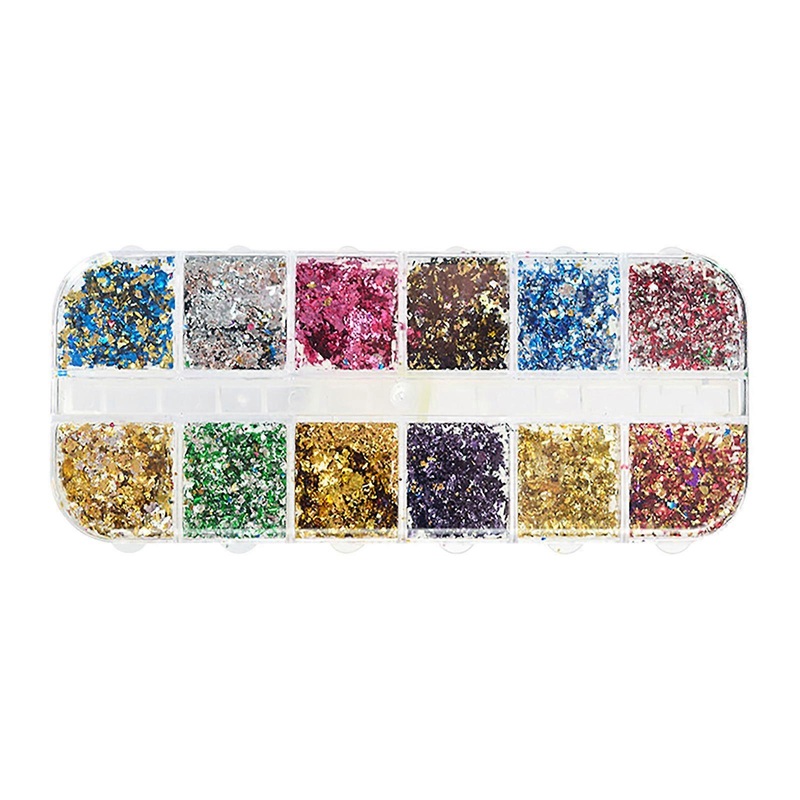 12-color Boxed Thin Gold Foil Fragments DIY Decorative Nail Art Tin Foil Paper PU6144