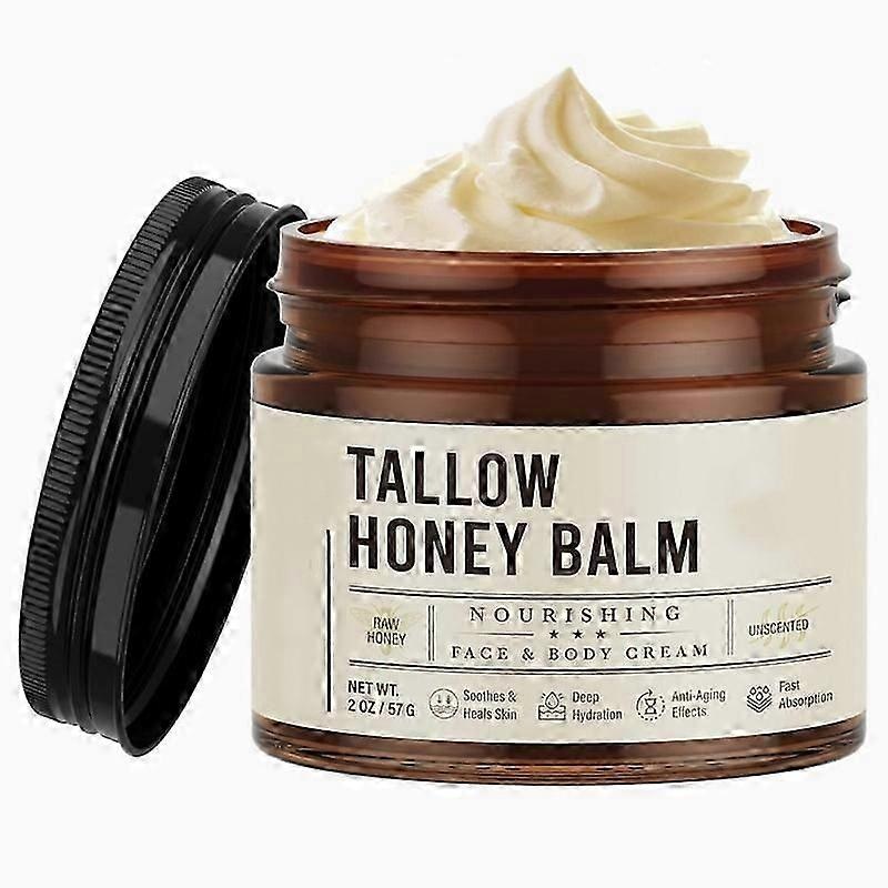 1PC Beef Tallow for Skin Care - Grass-Fed Beef Tallow and Raw Honey Balm - Unscented Natural Tallow Face