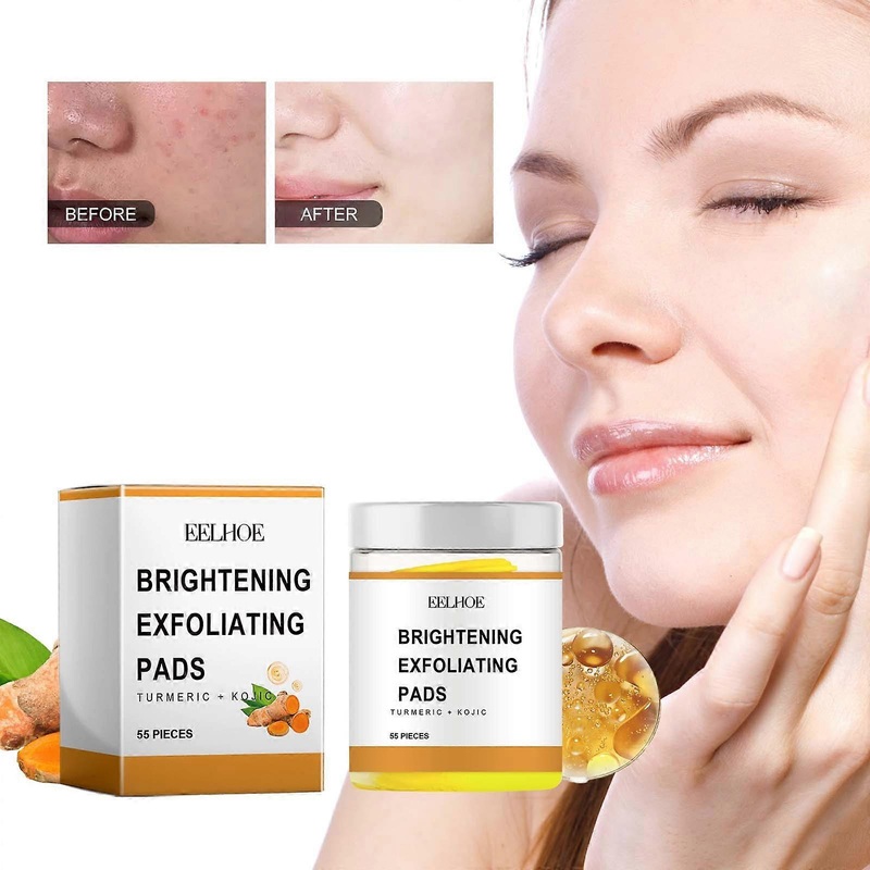 Turmeric Kojic Cleansing Pads,Brightening Exfoliating Pads for All Skin Types, Fights Acne, Dark Inner Thighs, Uneven Skin Tone, Reduces Dark Spots &