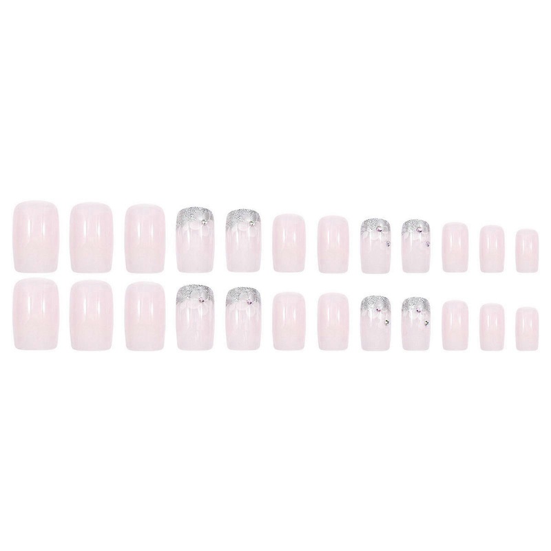 White Gradient Flower Nail Art Wearable Nail European Square Medium And Long False Nails Nail Art Patch 24PCS PU9200
