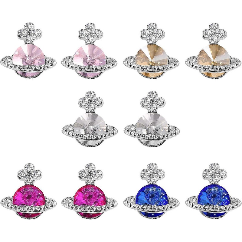 10 pcs planets nail rhinestones alloy diamond crystal charm luxury nail art 3D shiny Saturn shape nail DIY craft