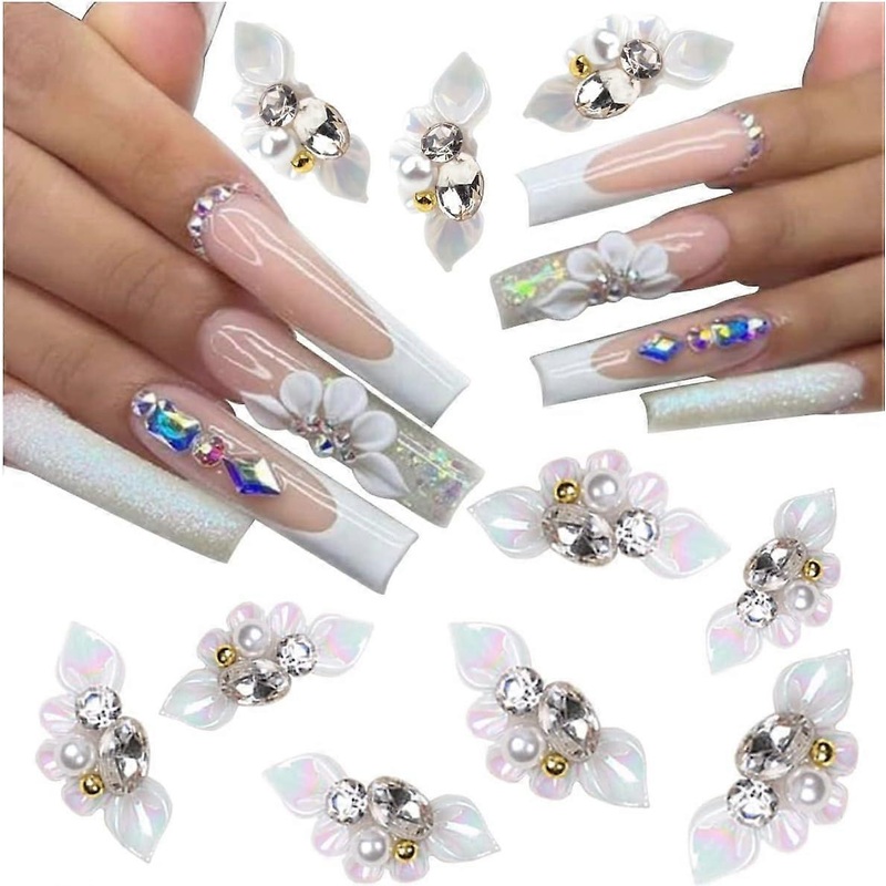 10pcs 3D Nail Charms Flowers Nail Art Rhinestones Pearls Crystals Design Nail Decor