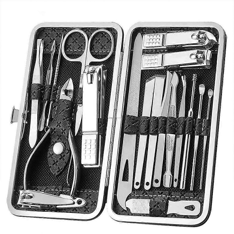 19 Piece Nail Art Set - Stainless Steel Nail Trimmer Grooming Kit Black
