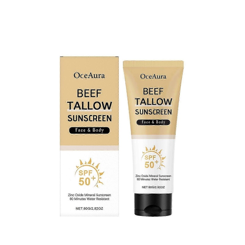 2025 Mineral Sunscreen with Non-Toxic Zinc Oxide SPF 50, Organic Natural Beef Tallow Sunblock with Honey Beeswax, Non Greasy Formula for Face, Body an
