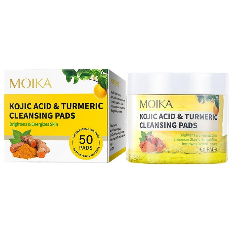 50pcs Turmeric Kojic Acid Exfoliating Cleansing Pads for Face Body fades Dark Spots Exfoliates Skin Pads for Women Girls