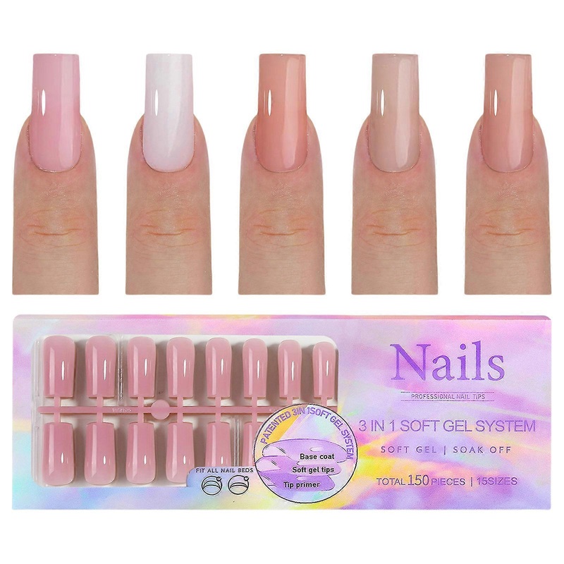 1 Box Short False Nails French Tip False Nails Almond Full Cover Stick on Nails Nudes Press On Nails for Women Girl