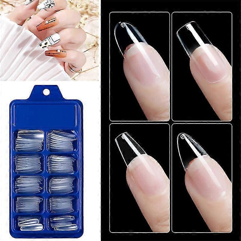 100pcs False Nail Tips Long French Ballerina Coffin Fake Nails Art Acrylic Clear