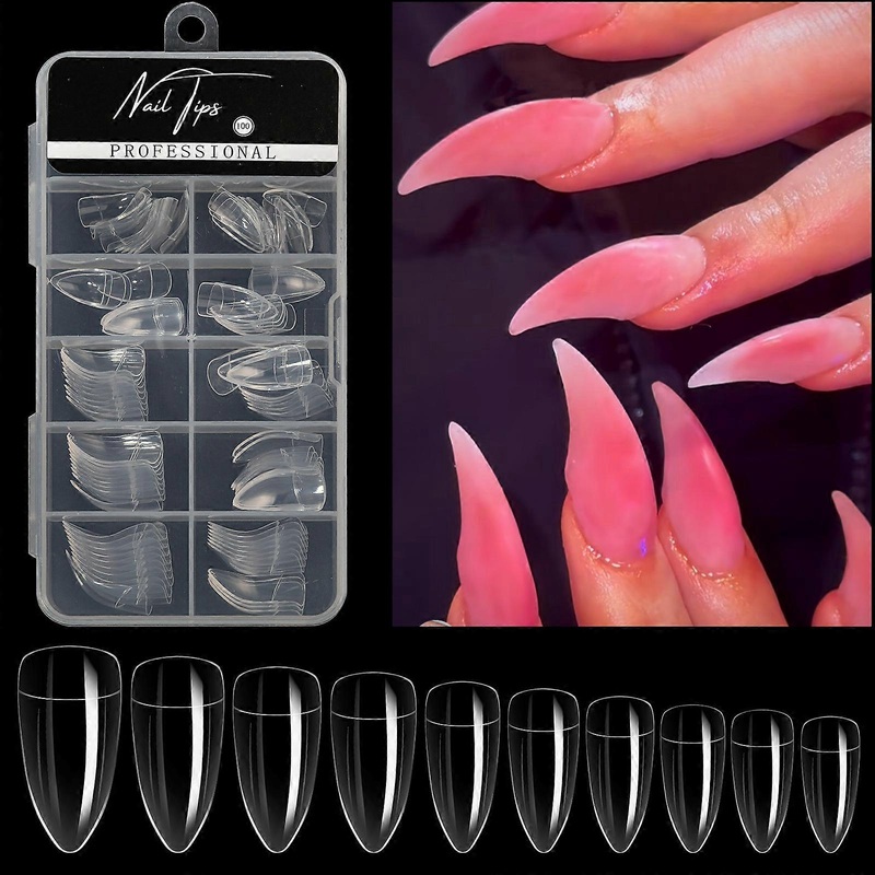 100Pcs Nail Tips Curved Extension 3D Eagle Claw Nails Thick Hawk Deeply Curved Almond French Tips Soft False