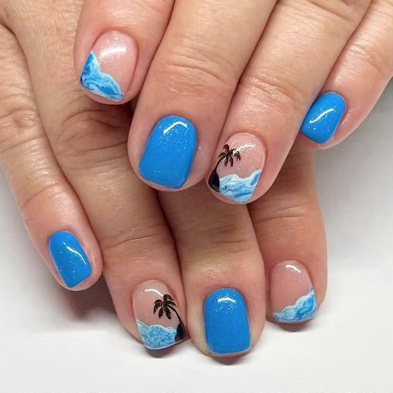 Square Press On Nail Waves Fake Nail Glues On Nail Artificial Acrylic Nail 24pcs Stick On Nail for Women and Girls