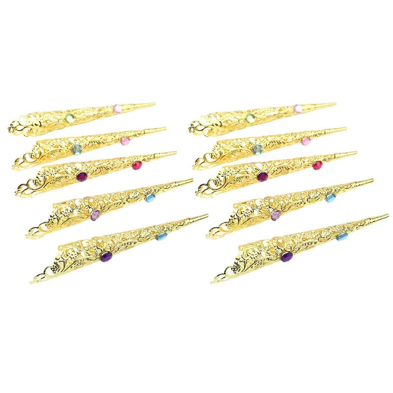 10Pieces Nail Rings Set Fingertip Claw Rings Alloy Texture Suitable for Belly Dance Halloween and Themed Parties