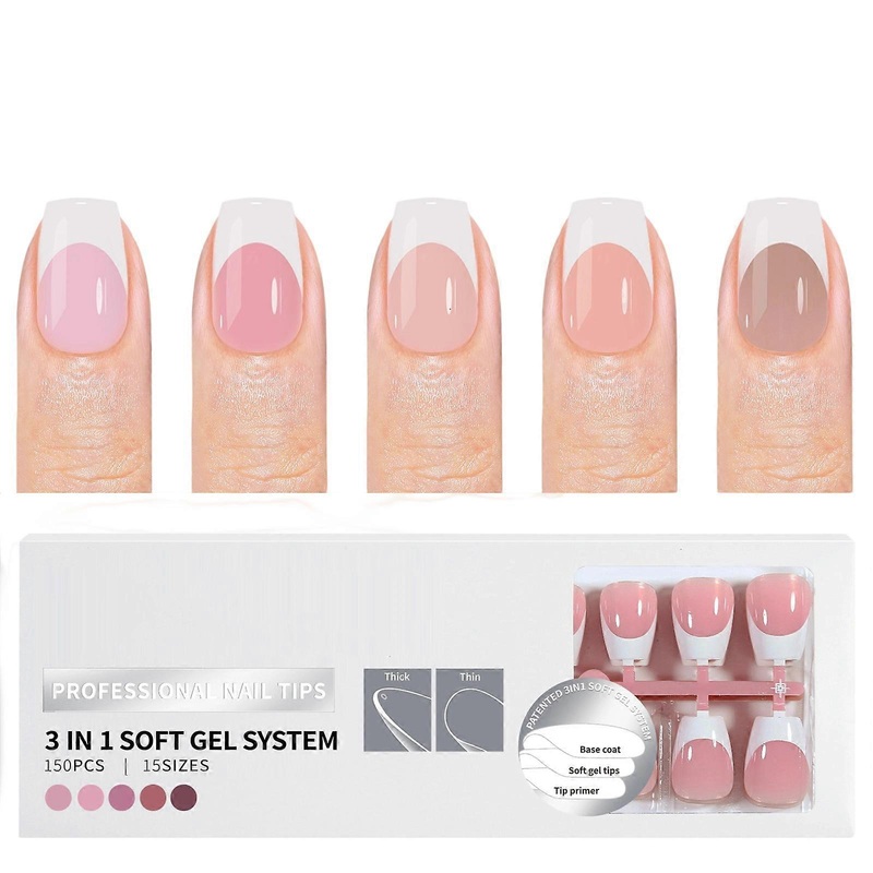 150 Pieces French Press On Nail Pre Applied Base Coat and Primer No Filing Needed for DIY Nail Art Salon Quality Nail