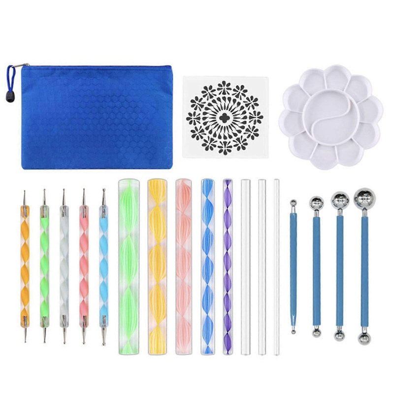 19 PCS Mandala Dotting Tools Set Portable Painting Stencil Tools Art Nail Body Painting Kit for Kid Student Art Drawing