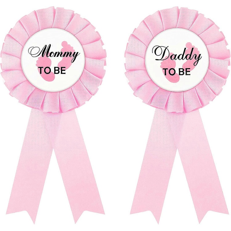 2 Pieces Daddy and Mom Be Tinplate Badge Pin Gender Reveal Button Pins New Daddy Mom Gifts for Baby Shower Party Celebration (Pink)