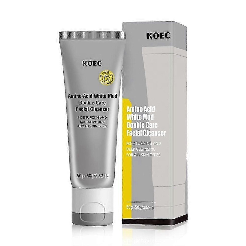 Amino Acid White Mud Double Care Facial Cleanser, 3.52 oz, Amino Acid Double-Tube Facial Cleanser,Moisturizing and Deep Cleansing for All Skin Types