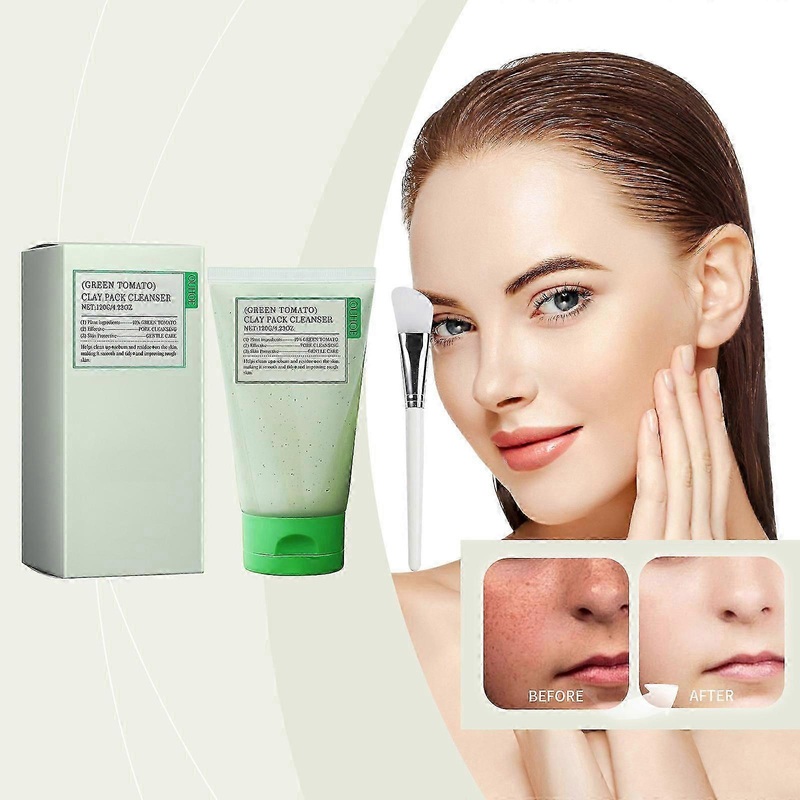 Green Tomato Clay Mask Pore Cleanser, Purifying Sebum & Clogged Pore Care, Green Tomato Clay Mask Cleanser for Removal Blackheads Exfoliation