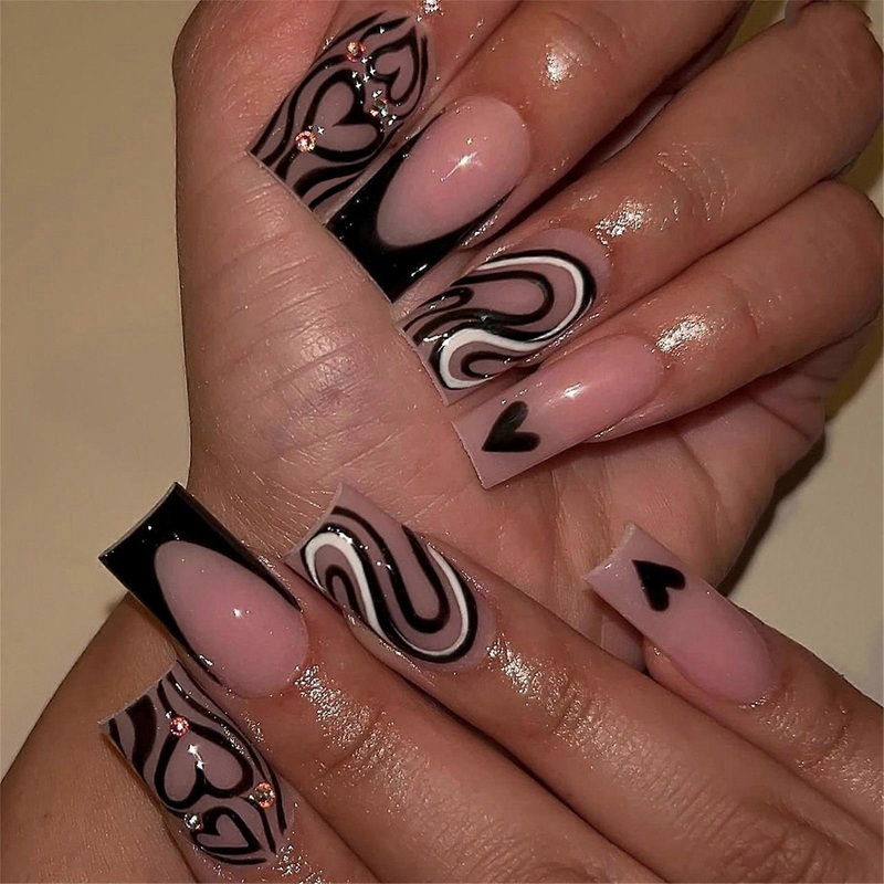 Press on Nail French Tip False Nail Nail Square Nail Tips Fake Nail False Nail with Design Full Cover Acrylic Nail