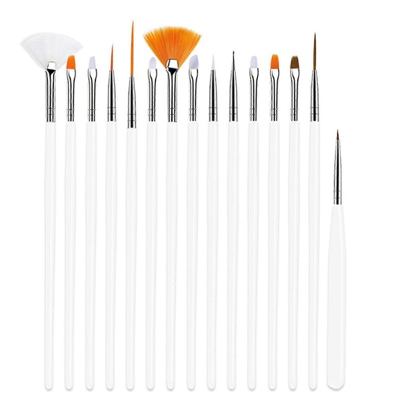 Professional Nail Art Brushes And Dotting Tools Set 15Pcs For Gel Nails UV Gel Designs Comfortable and Practical Handle  White