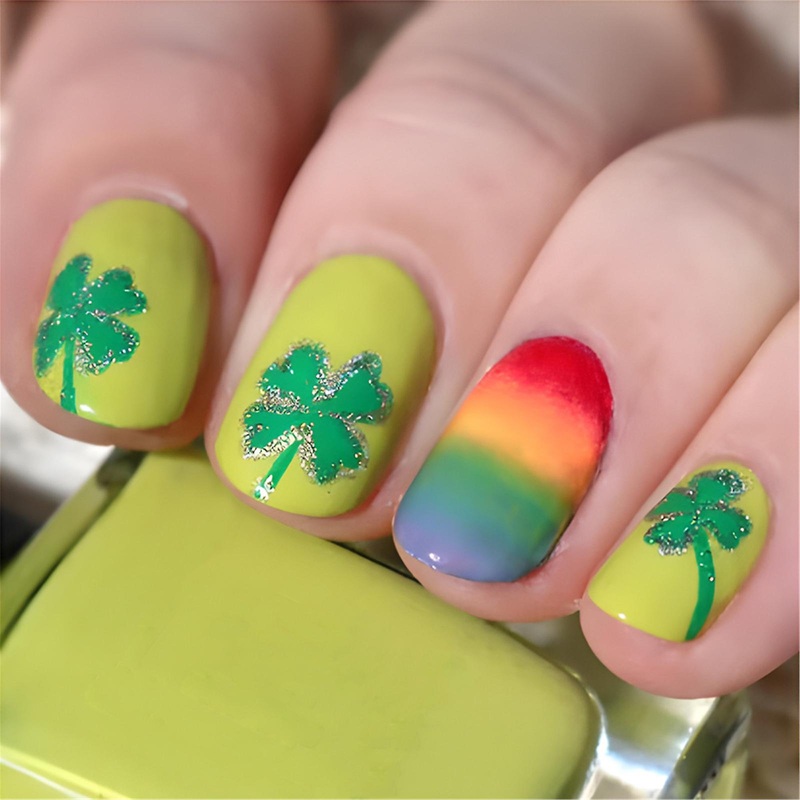 Saint Patricks Day Press On Nail Fake Nail Glues On Nail Artificial Acrylic Nail Stick On Nail with Shamrock Designs