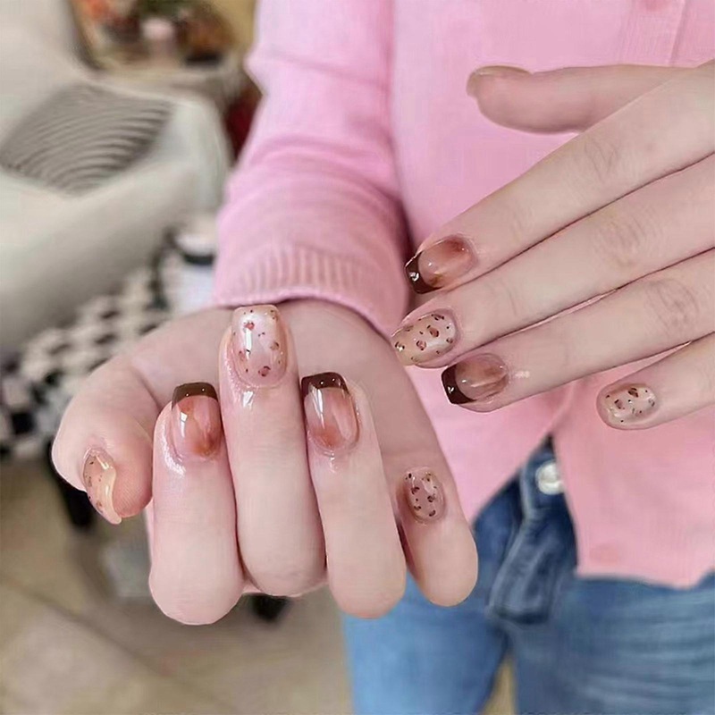 Short Square Nail Tips Fake Nail Glues On Nail Stick On Nail Cats Eye Press On Nail Artificial False Nail for Women Girl