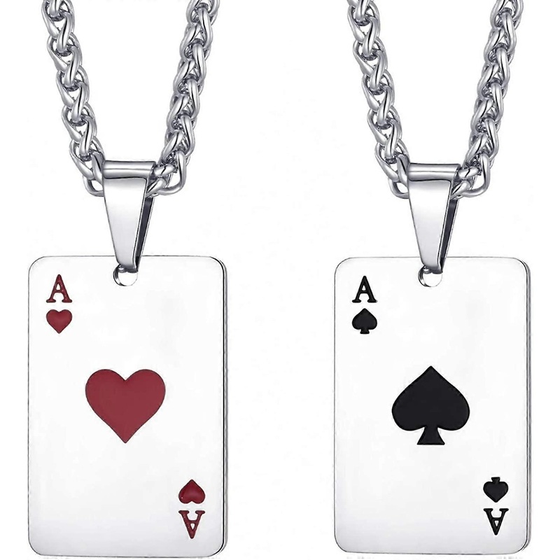 Stainless Steel Ace of Spades Pendant Necklace for Men and Women Small Poker Card Pendant with 24 Inch Link Chain