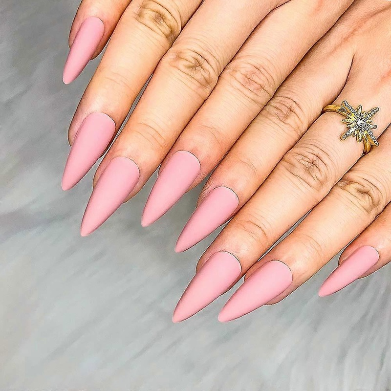 UBIUO 24pcs Fake Nails Matte Pure Color Medium Long Stiletto Almond Press on Nail False Tips Artificial Finger Manicure for Women and Girls (Pink).Not