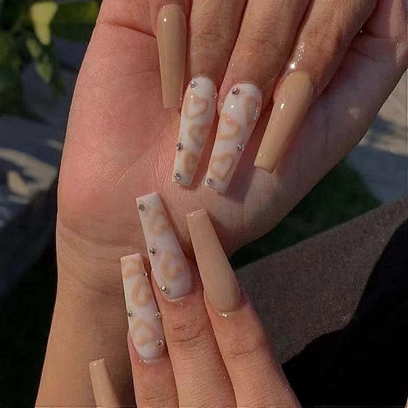 UBIUO Pink Press on Nails Coffin Fake Nails Acrylic Full Cover Rainbow Matte False Nails for Women and Girls24PCS (Sweet love).Note:No glue.