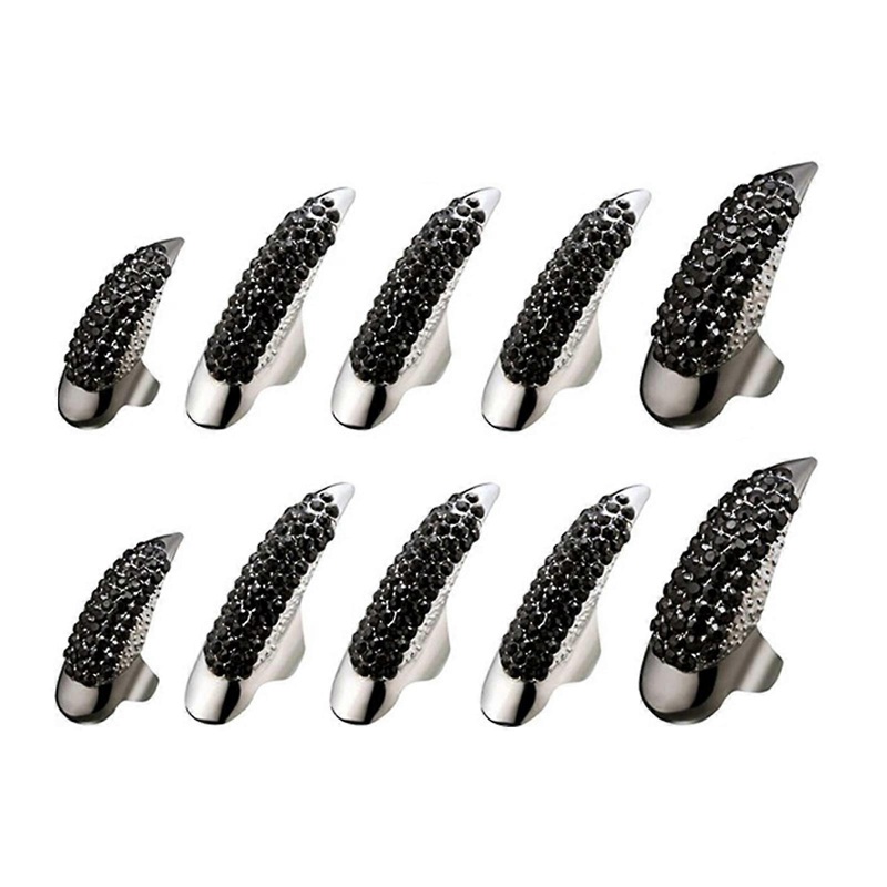 10 Pcs Punk Style Eagle Claw Ring False Nail Adjustable Fingernail Ring Gothic Jewelry Nail Decoration for Cosplay Party