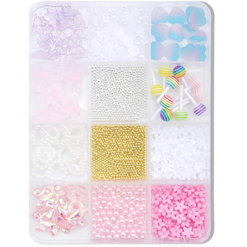 12 Grids 3D Bows Nail Charms Mixed Shape Bowknot Nails Art Charms Pearls Resin Nails Art Decorations for Acrylic Nails
