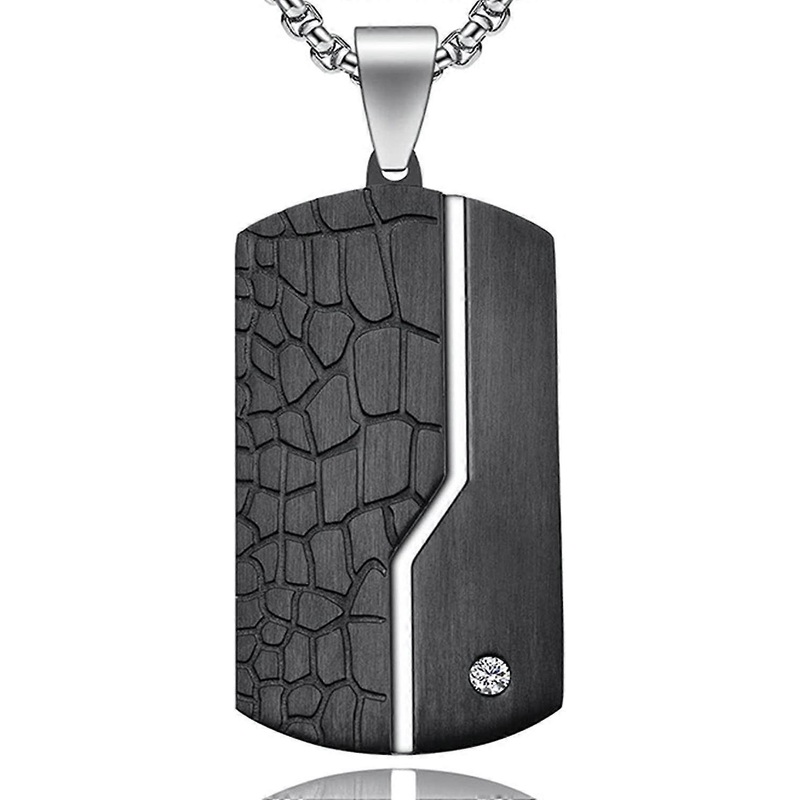 18K Gold Iced Out Dog Tag Necklace For Men ,316L Stainless Steel Cuban Link Chain Dog Tag Pendant