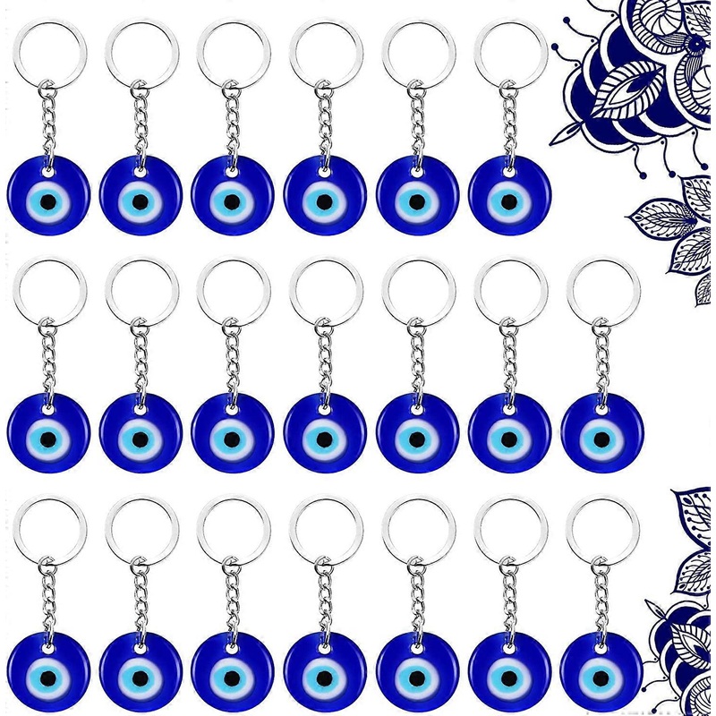 20 Pieces Turkish Blue Evil Eye Keychain Charms Pendants Crafting Glass Keychain with Keyring Hanging Ornament Jewelry Accessories Amulet for Good Luc