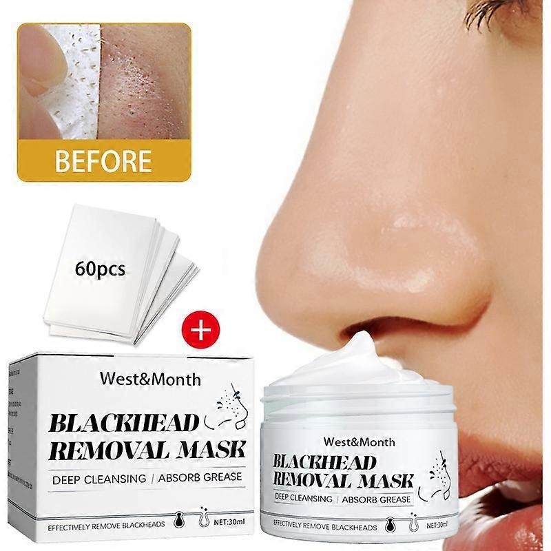 Blackhead Remover Mask With 60pcs Strips, Remove Black Heads Face Black Head Remover Strips Nose Plants Pore Cleanser Purifying Face Mask for All Skin