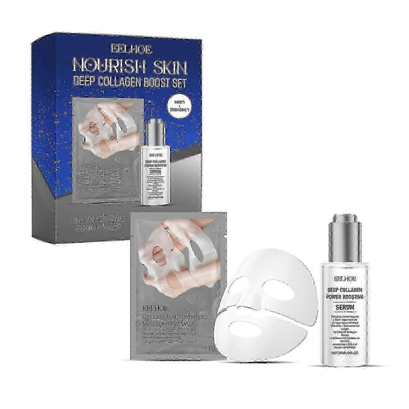 Deep Collagen Boost Set Mild Moisturizing Skin Nourishing Facial Mask and Essence Set, Collagen Power Boosting Serum + Collagen Face Mask Skin Care Gi
