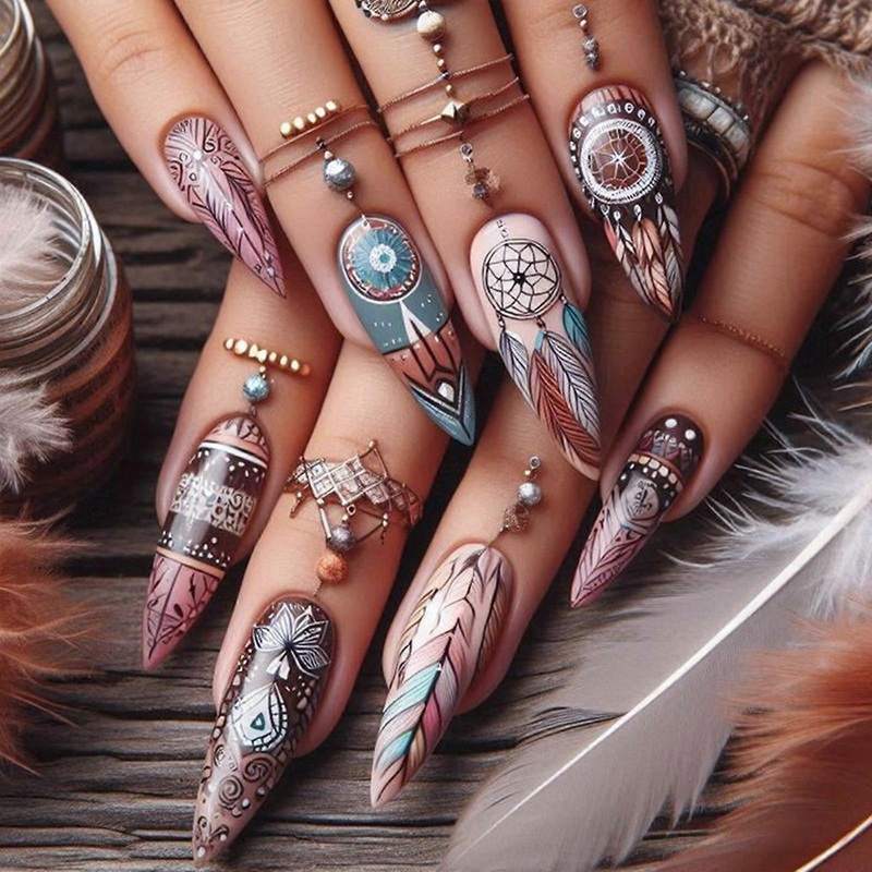 Press on Nail Almond Shaped Fake Nail Glossy Stick on Nail Natural Full Cover False Nail Acrylic Glues on Nail for Women
