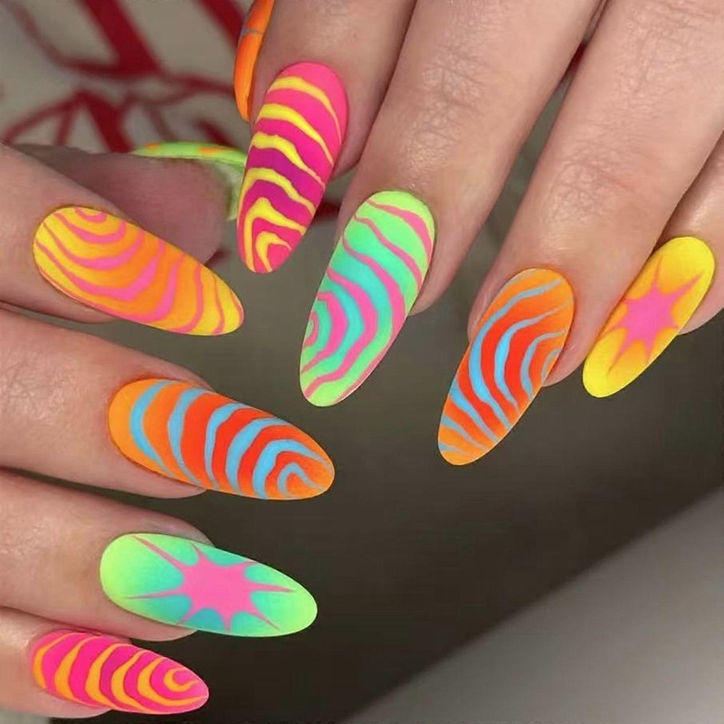Press on Nail Short Almond Fake Nail French Tips Full Cover Acrylic False Nail Design Fake Nail for Women and Girls