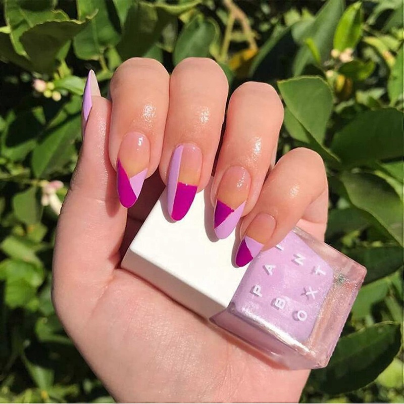 UBIUO 24Pcs Fashion Fake Nails, Stiletto Glossy Acrylic Nails, Purple Pink Natural False Nails, Full Cover Artificial Press on Nails for Women and Gir