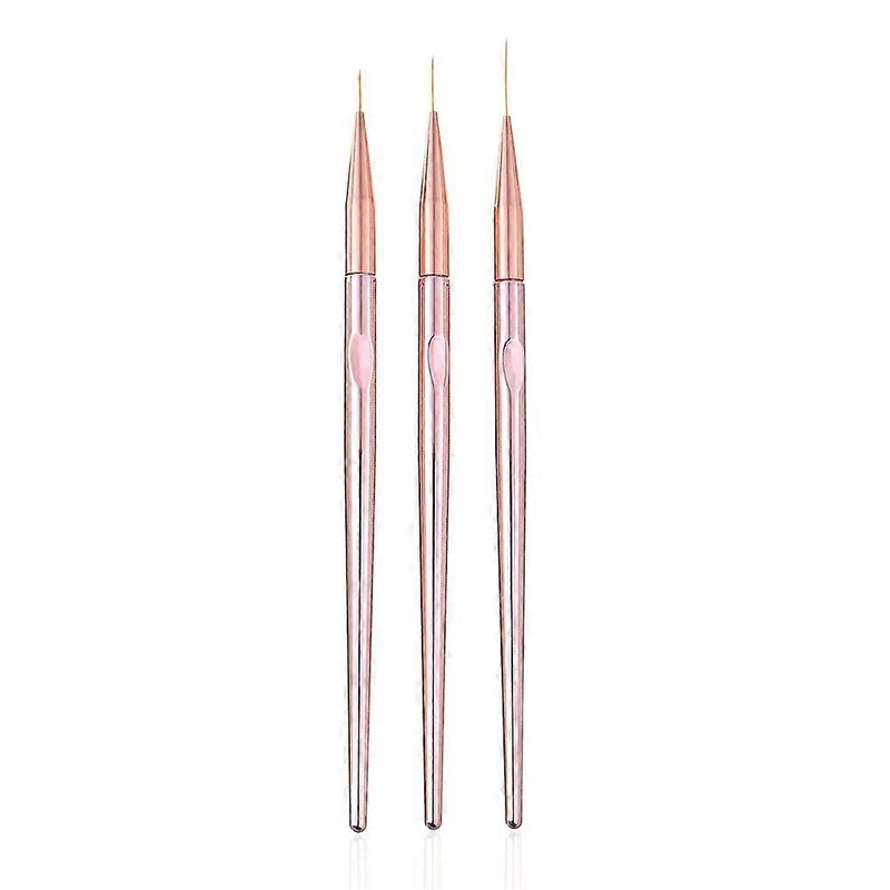 UBIUO 3 Pcs Rose Gold Nail Art Liner Brushes Set, UV Gel Acrylic Application Nail Pens Nail Art Designs Tools(7mm/9mm/11mm) - -