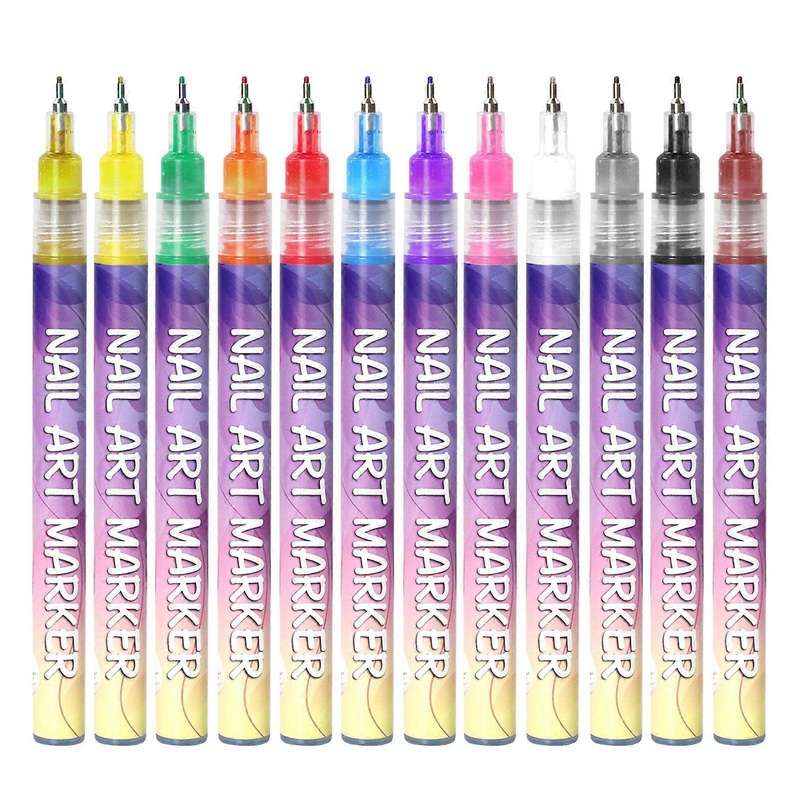 12 Colors Nail Art Pens Set Waterproof DIY Manicure Tools Fine Tip Markers for Women Home Salon Nail Designs