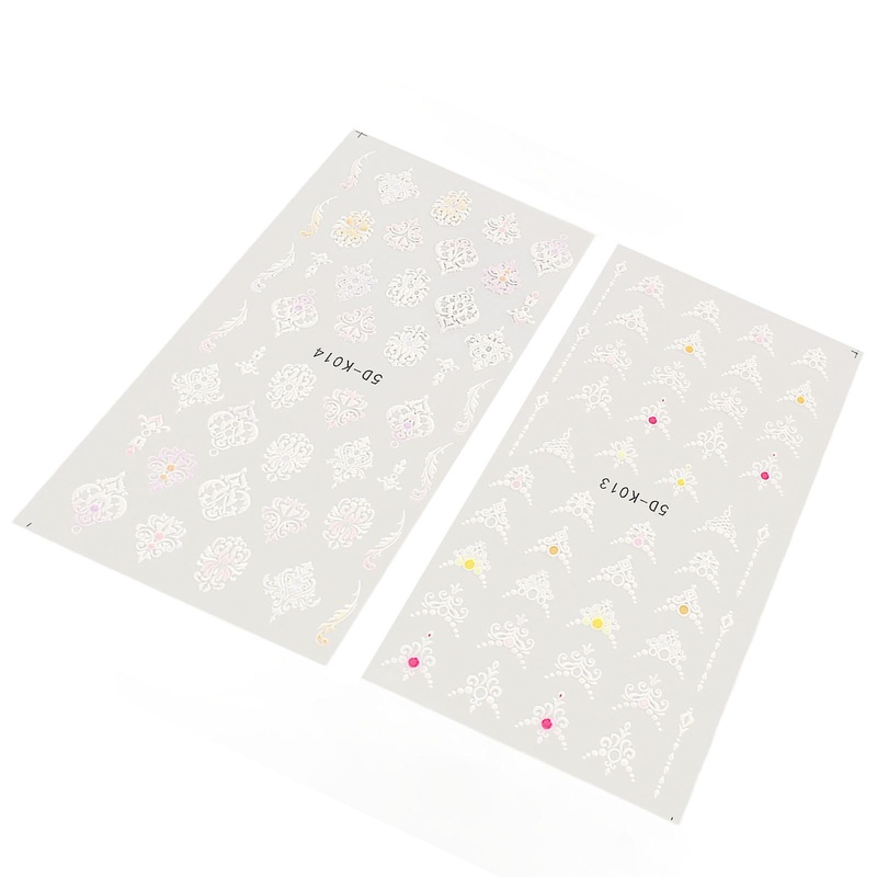 2 Sheet 5D Nail Art Sticker Self Adhesive Embossed Hollow Pattern Nail Decals Decoration Accessories